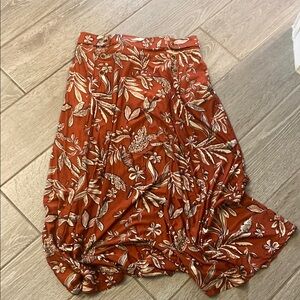 Robert Louis Orange Midi A-Line Skirt with Ruched Details